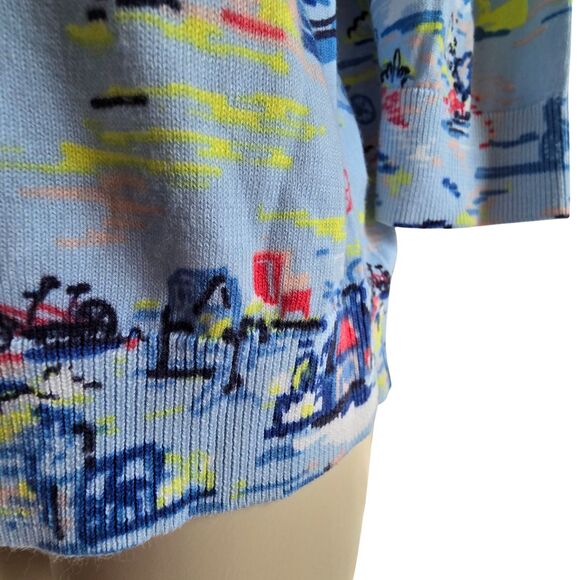 Talbots Petite M Cardigan Blue Bicycle Print - Picture 5 of 10